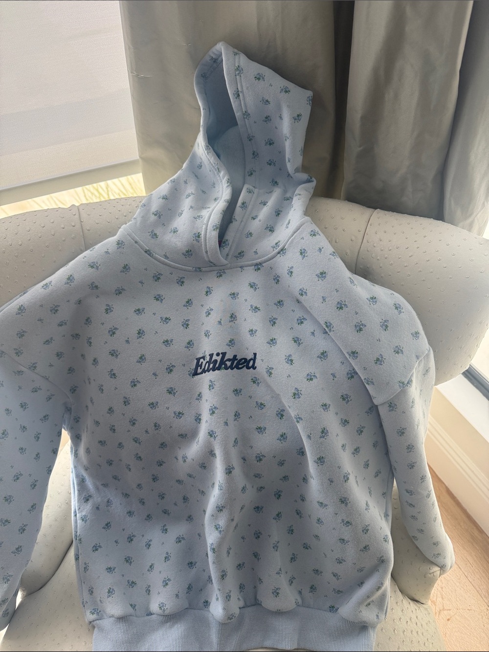 Edikted Kids Pale Blue Floral Pullover Hoodie